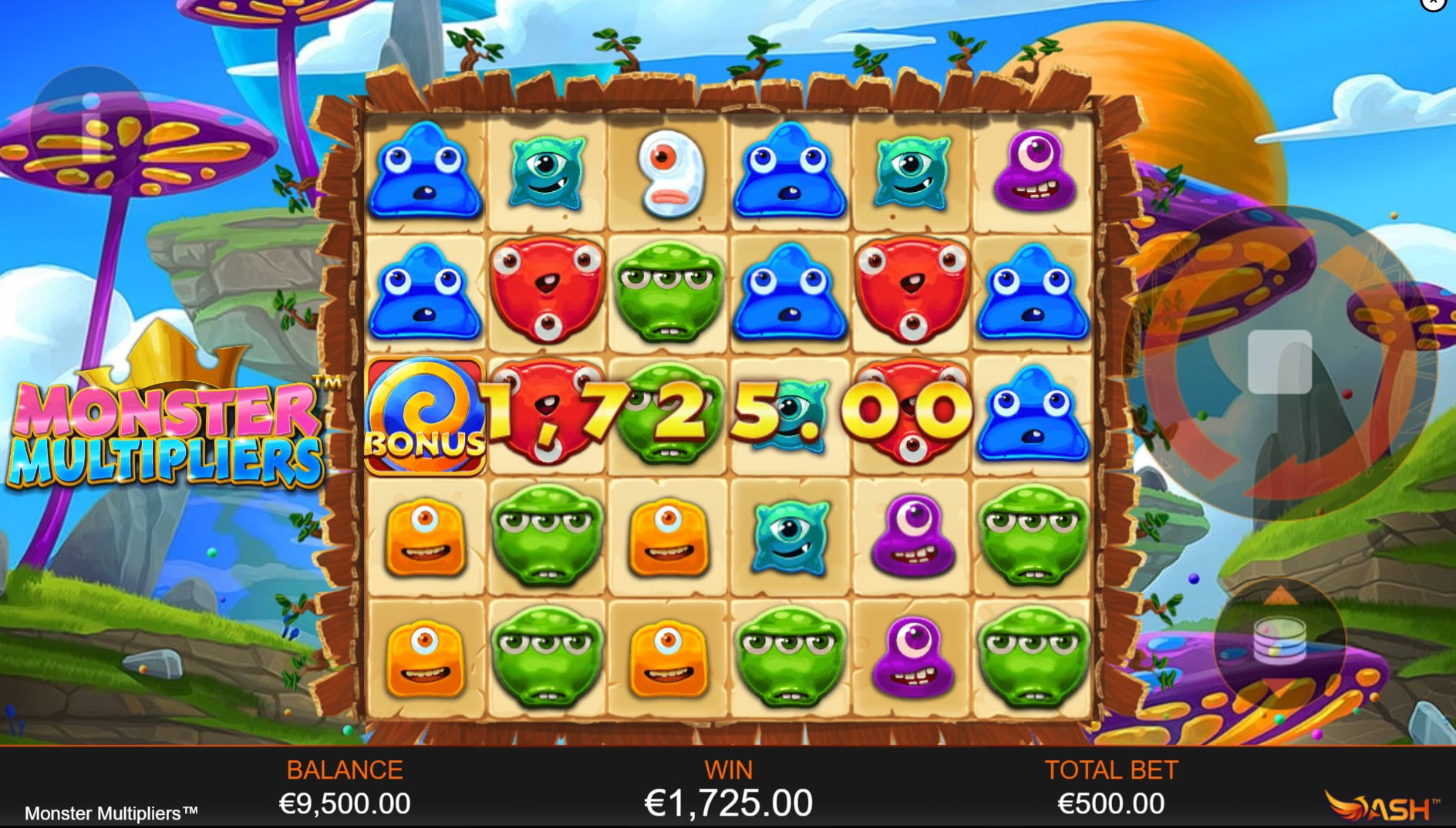 Monster Multipliers by Playtech slot gameplay screen