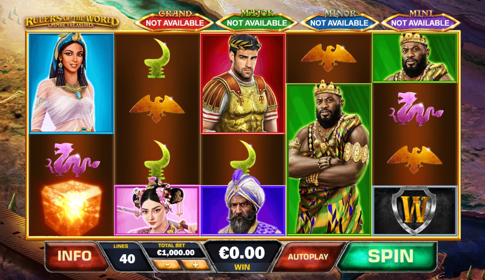 Rulers of the World by Playtech slot gameplay screen