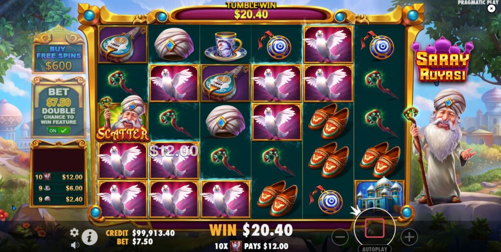 A winning combination using the Pay Anywhere mechanic in the Saray Ruyasi slot game.