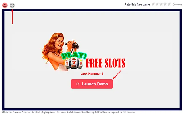 Click the big red "Launch Demo" button to start the Jack Hammer 3 slot game