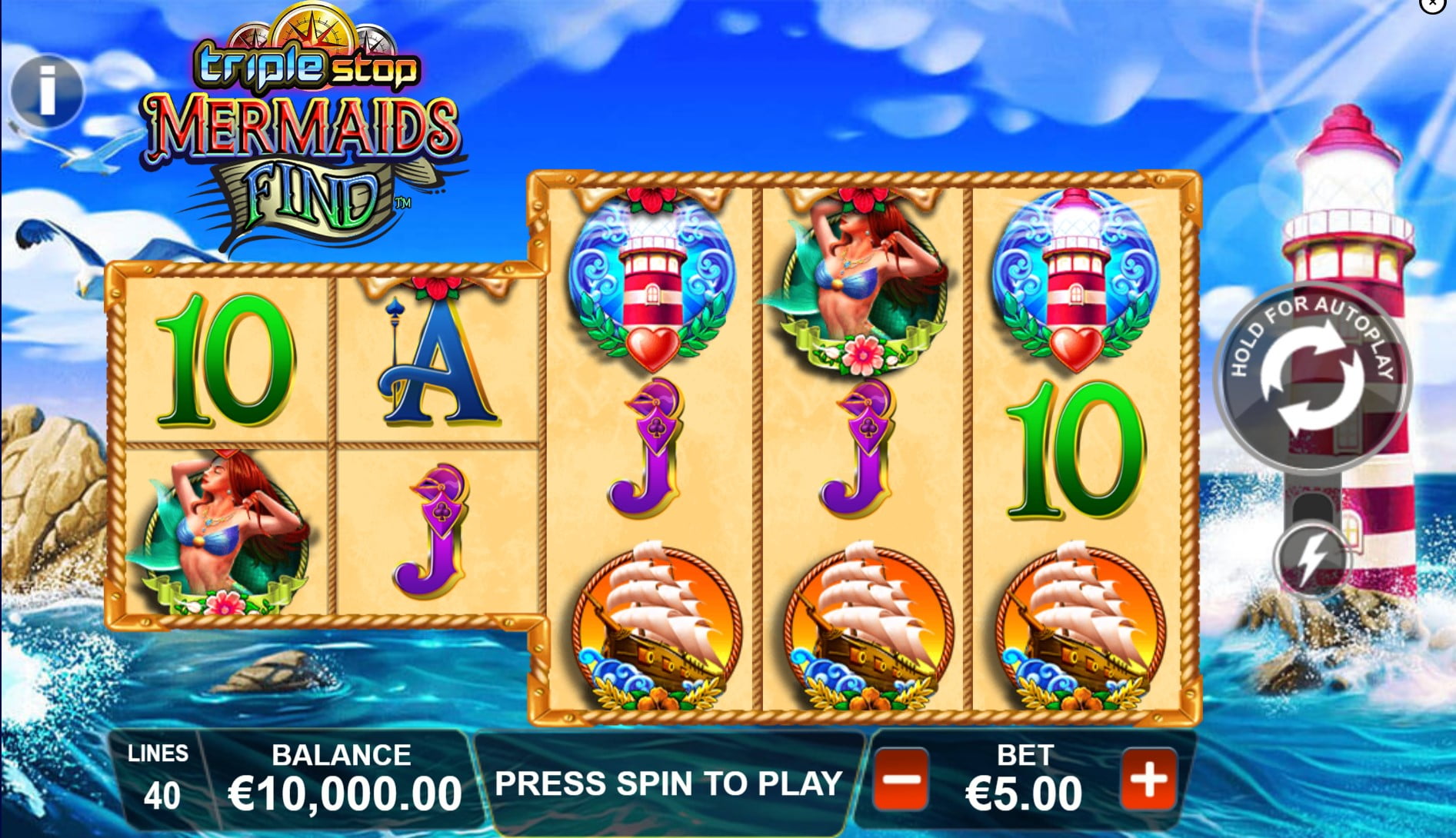 Triple Stop Mermaids Find by Playtech slot gameplay screen