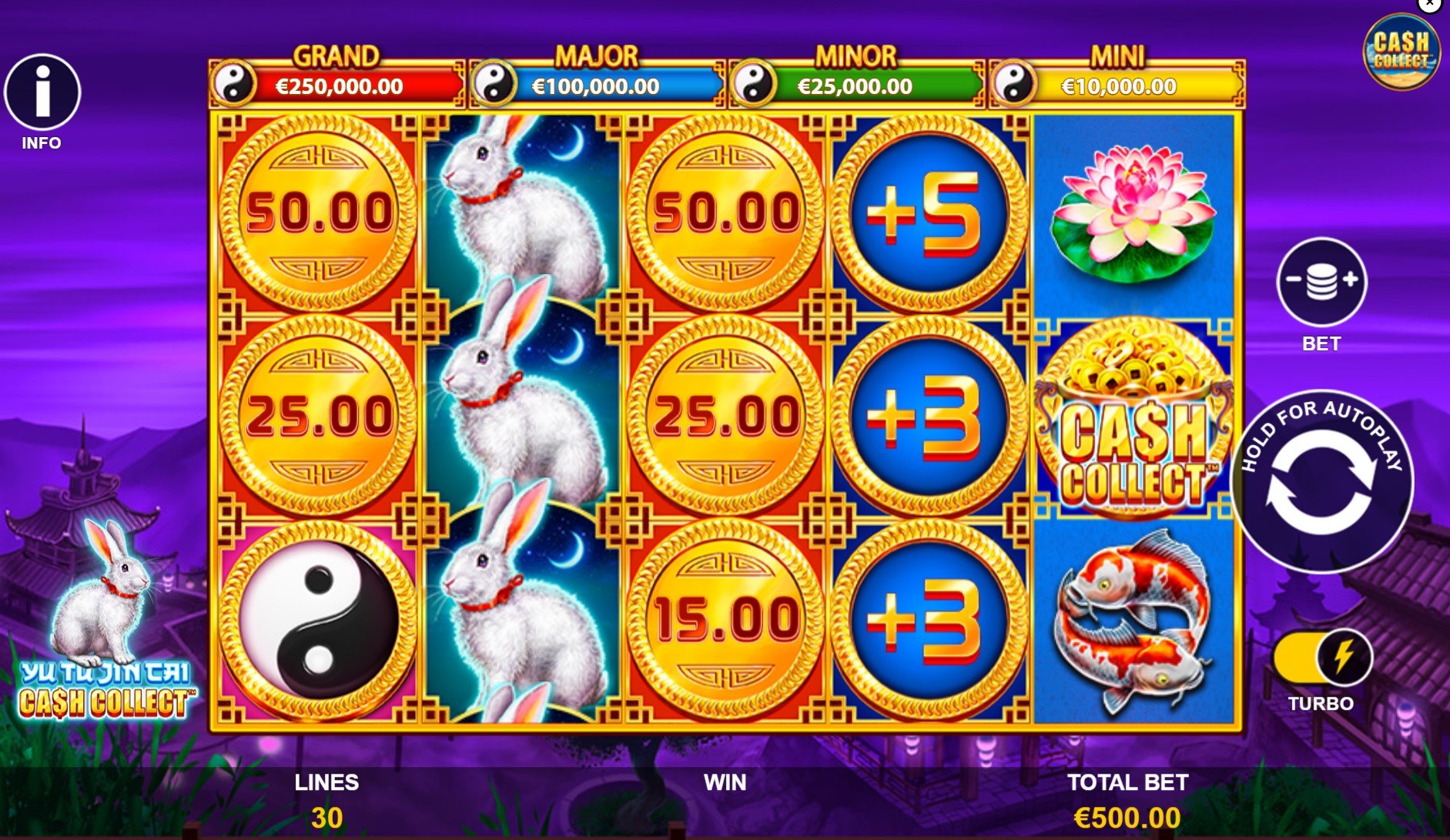 Yu Tu Jin Cai Cash Collect by Playtech slot gameplay screen