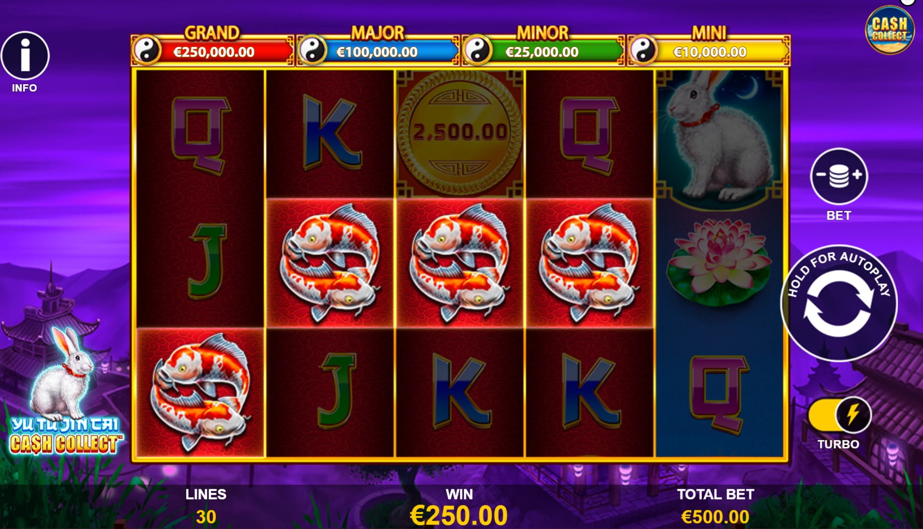 Yu Tu Jin Cai Cash Collect by Playtech slot gameplay screen