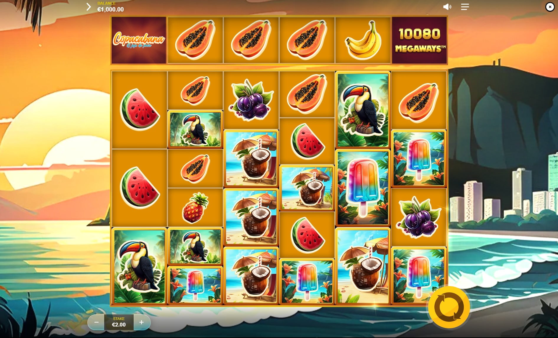 Copacabana Megaways slot gameplay screen