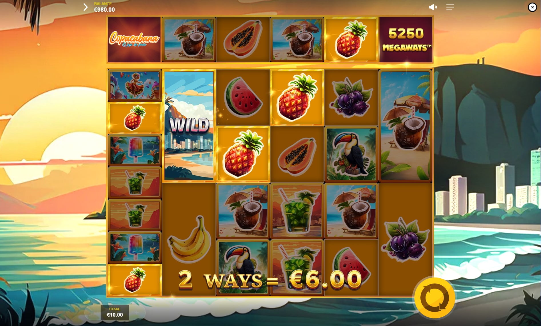 Copacabana Megaways slot gameplay screen