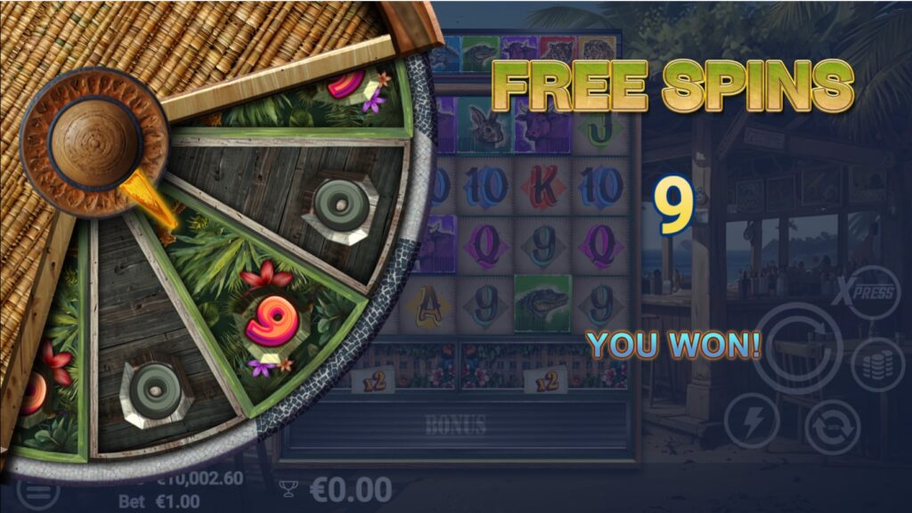 The Gamble Wheel in Animals Strike offering a chance to increase free spins before the bonus round.