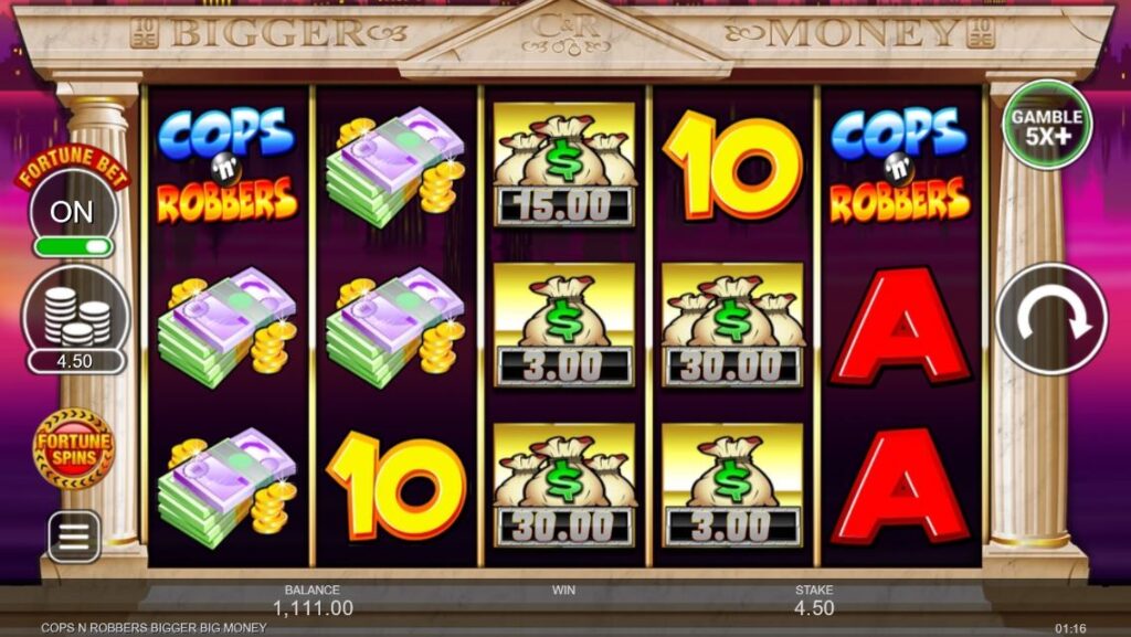 The base game of Cops n Robbers Bigger Big Money slot showing the 5x3 reel layout.