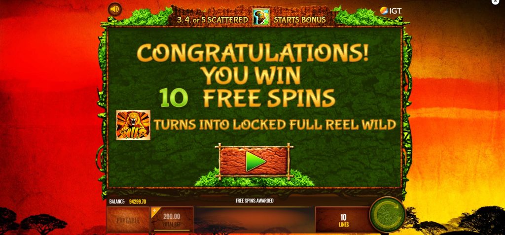 Wild Life slot free spins triggered by Africa map scatter symbols