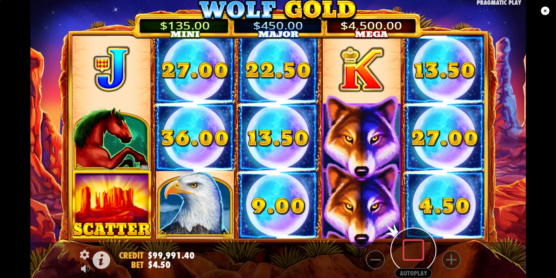 Wolf Gold slot Money Respin feature triggered by moon symbols