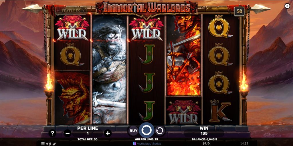 Immortal Warlords slot base game win with mythological symbols