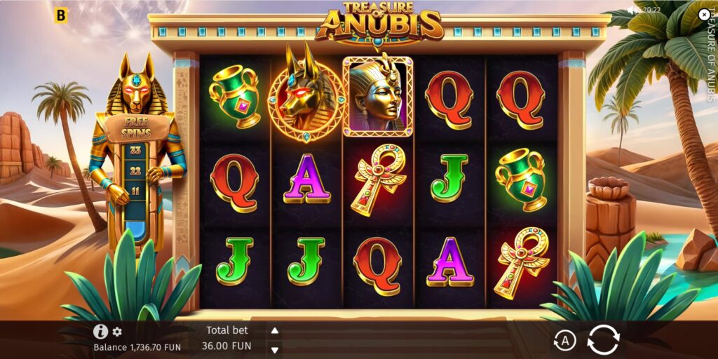 Treasure of Anubis slot base game interface