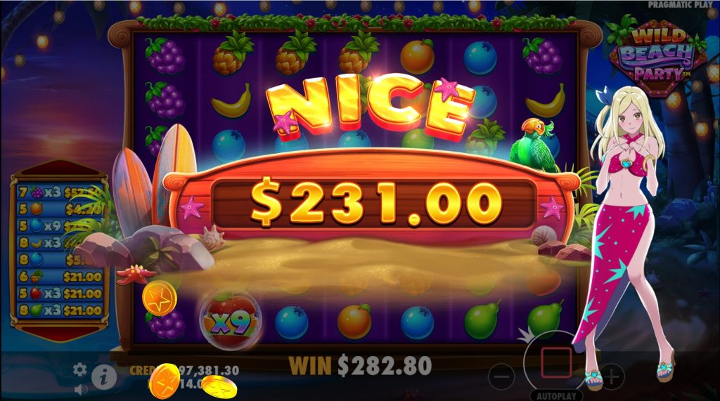 Wild Beach Party slot big win screen