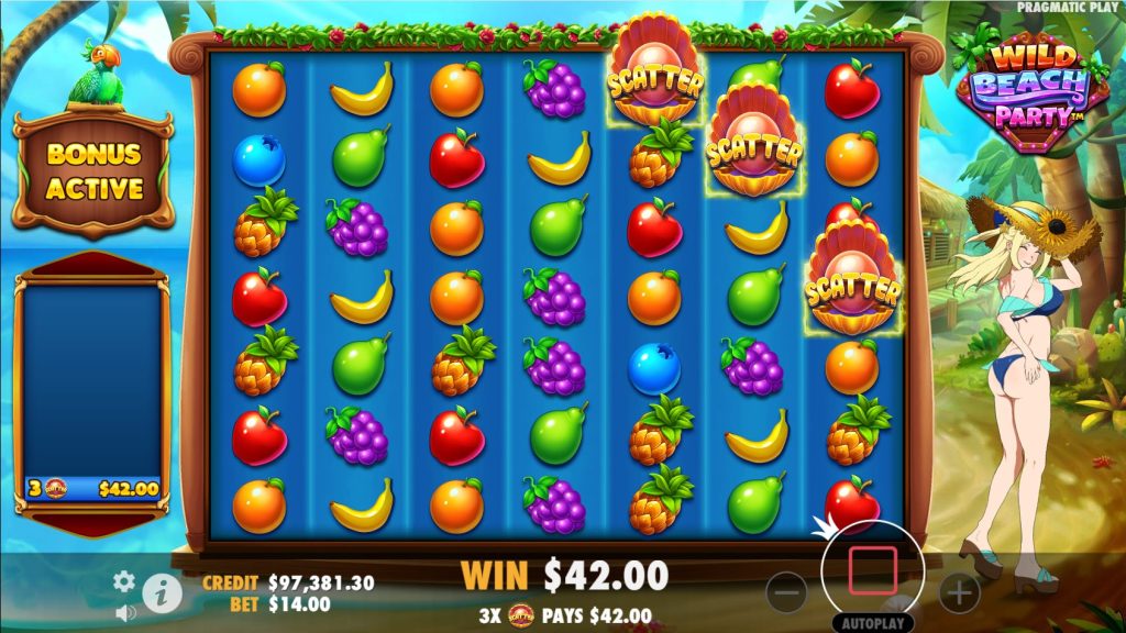 Wild Beach Party slot free spins bonus triggered by scatter symbols