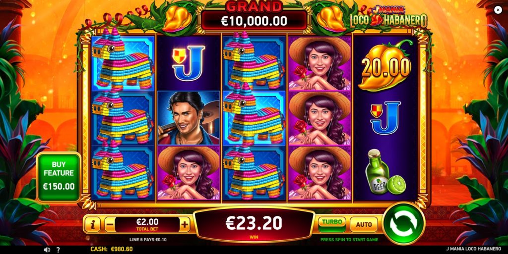  Mania Loco Habanero slot game interface showing reels, symbols, and game title.