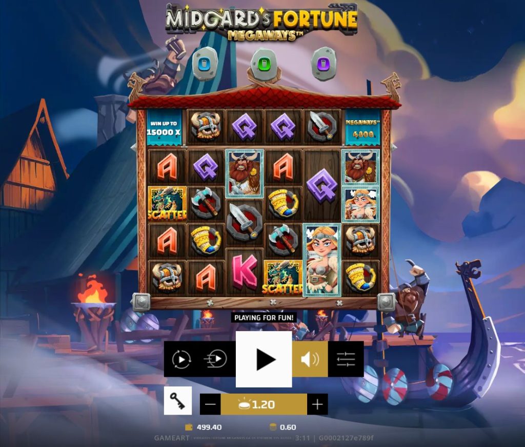 Midgard's Fortune Megaways base game view showing reels and viking theme elements