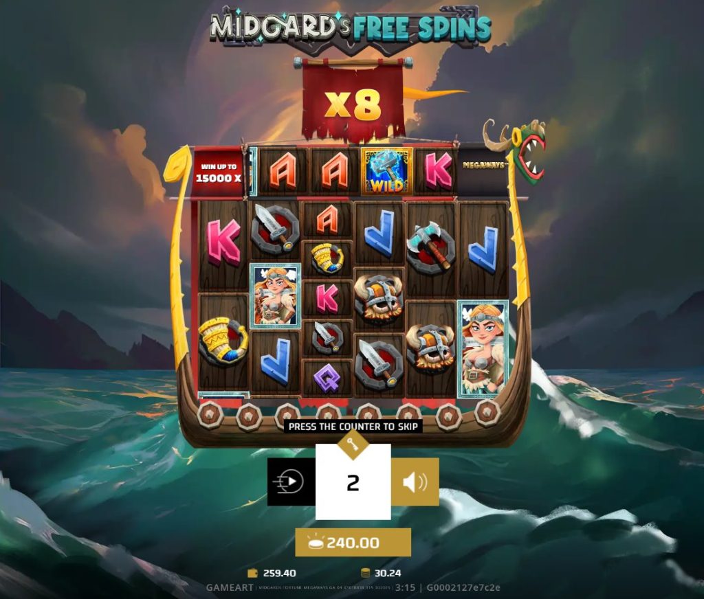 Midgard's Fortune Megaways Free Spins bonus round with increasing multiplier