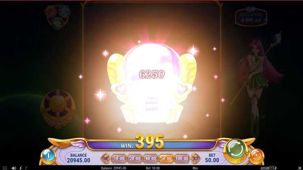 The three powerful Instant Prize Orbs are displayed during the Free Spins feature in Moon Princess Origins.