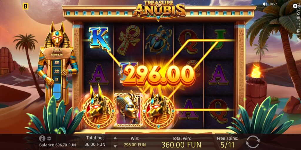 Free Spins bonus round in Treasure of Anubis slot