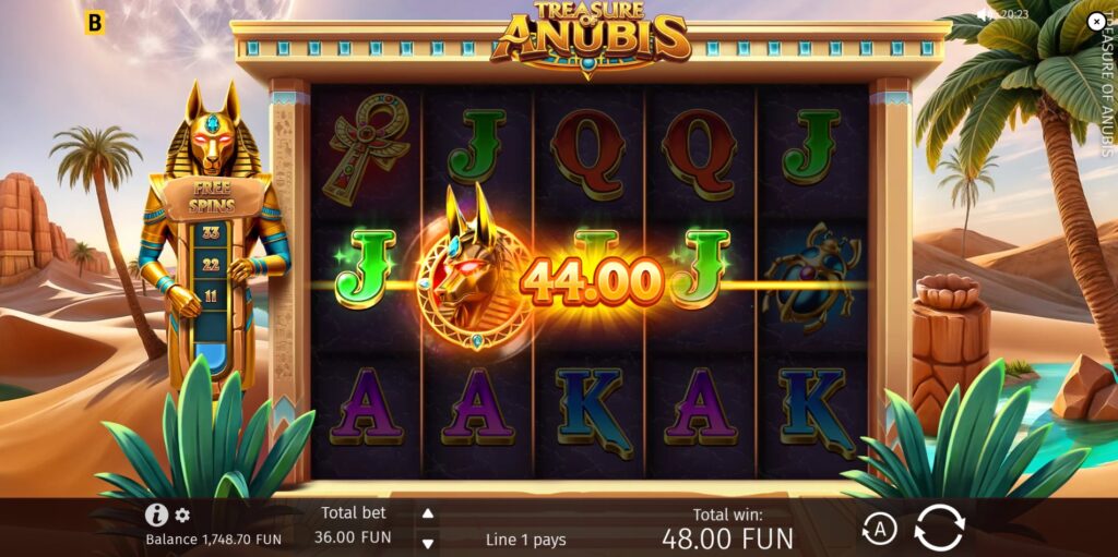 Anubis symbol as Wild and Scatter in Treasure of Anubis slot