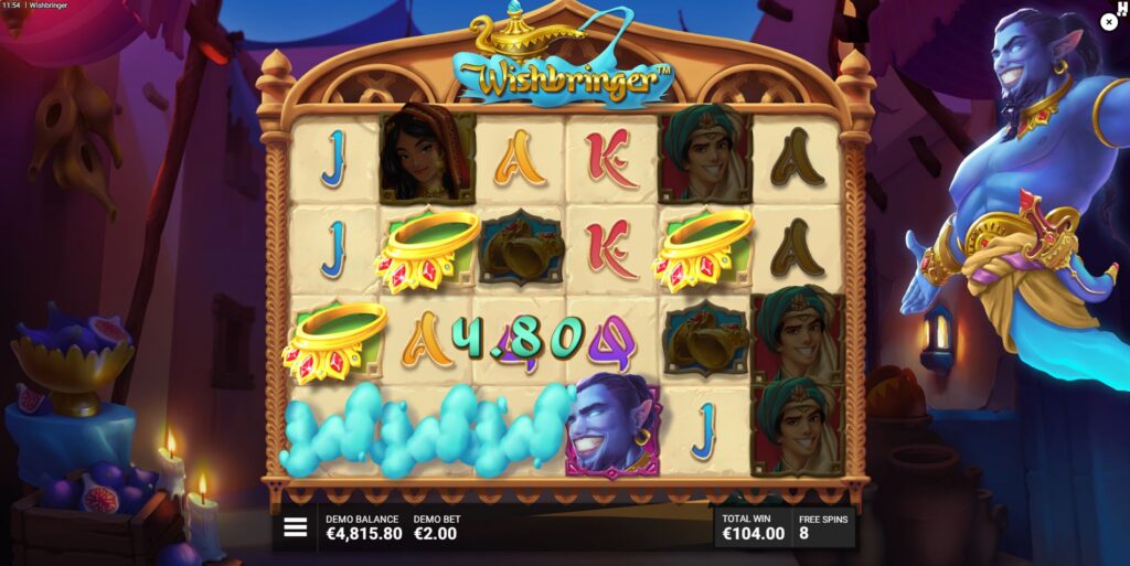 Wishbringer slot Arabian Nights Bonus Game - free spins round in action