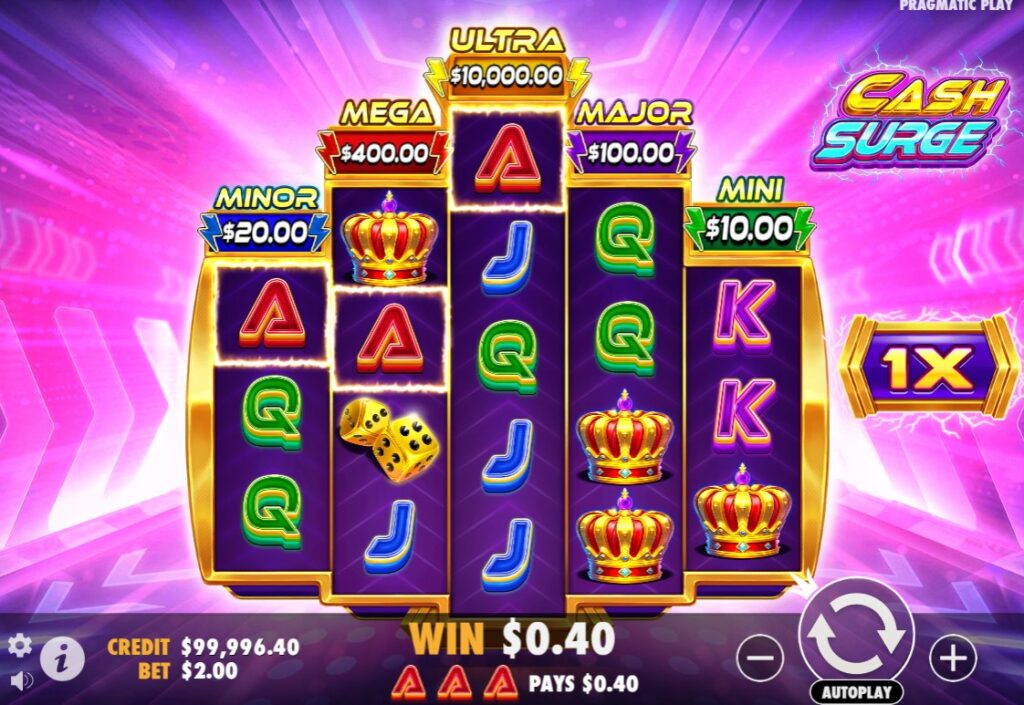 Cash Surge Triple-A Win: Standard symbol combination with 1x multiplier