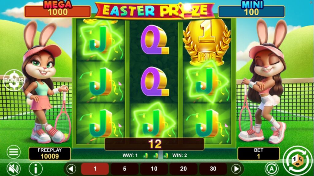 Easter Prize Win Display: J symbols combination with highlighted payline and win amount