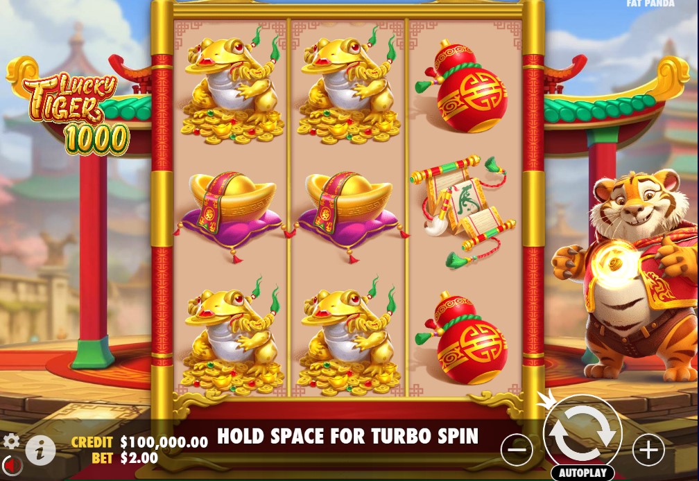Base Game: Lucky Tiger 1000 showing Wild symbols with lantern symbols