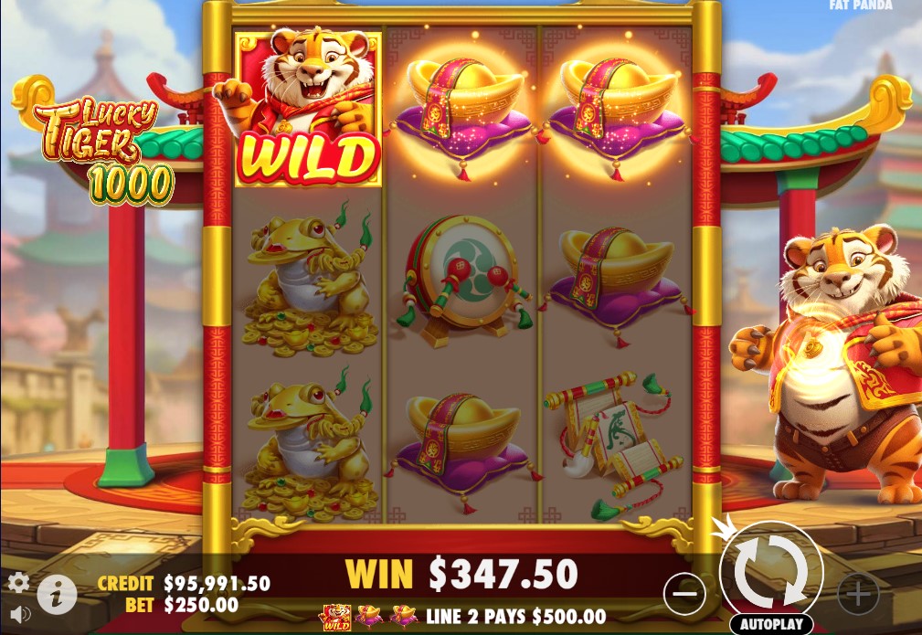 Winning Combination: Wild symbol and gold ingot combination paying $347.50