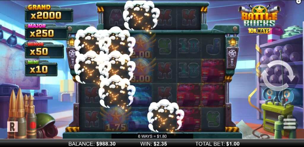 The Chain Reaction feature in Battle Bucks 10k Ways, showing symbols exploding after a win.