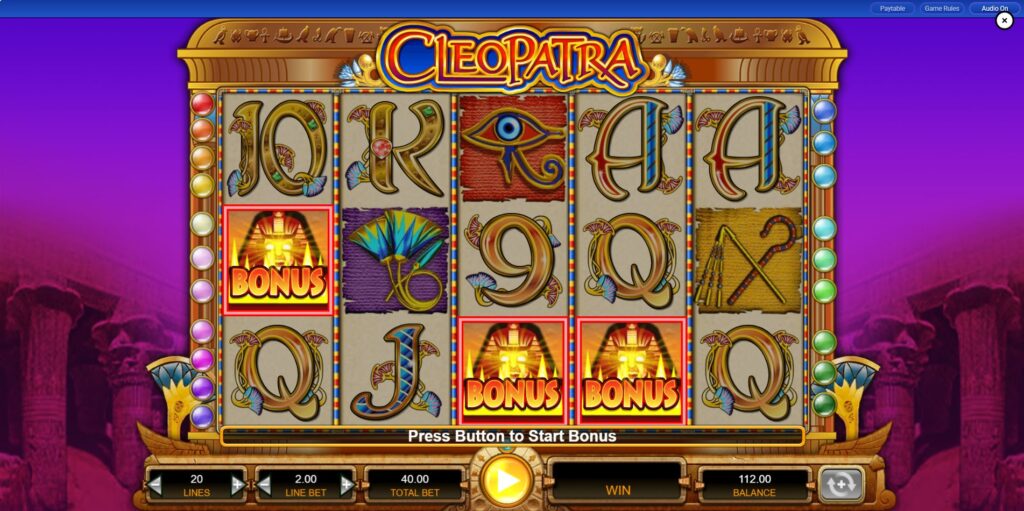 Three Sphinx Scatter symbols landed anywhere on the reels of the Cleopatra slot machine.