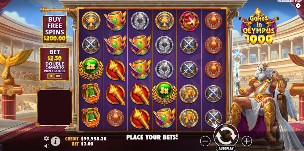 Multiplier orb symbols appearing on the reels in Games in Olympus 1000, potentially boosting wins.