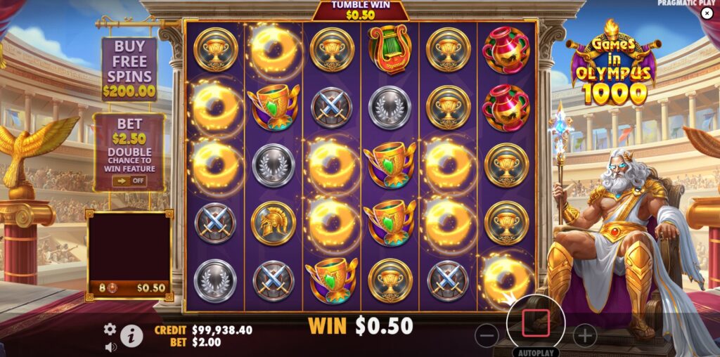 The Tumble feature in action: winning symbols vanish and new ones fall into place.