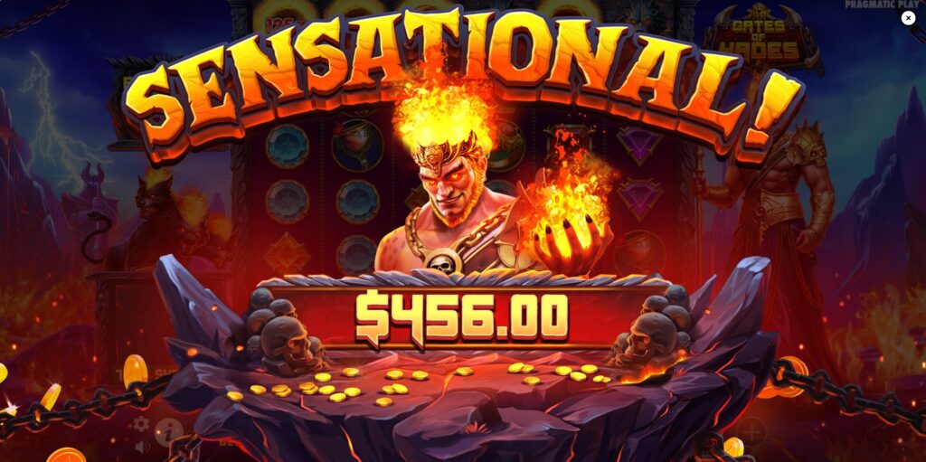 A large win screen displayed in the Gates of Hades slot, showcasing the game's payout potential.