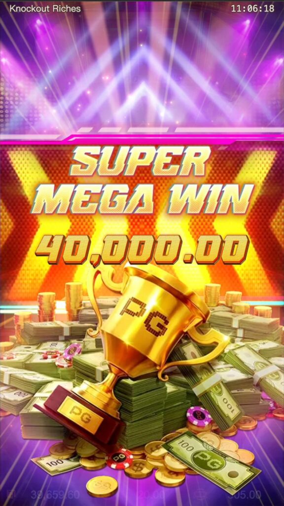 A 'Big Win' notification screen displayed during Knockout Riches gameplay, showing a significant payout amount.