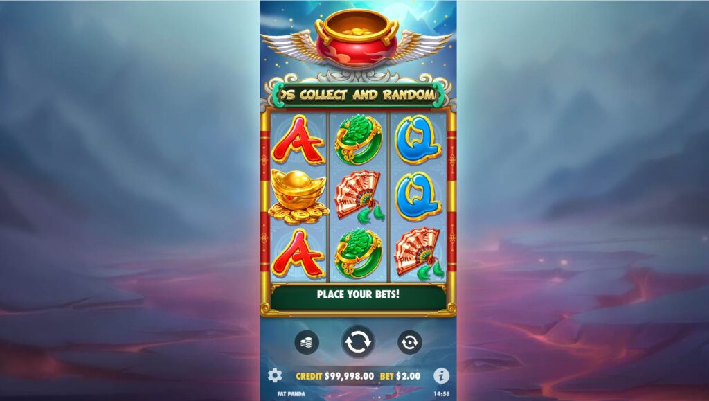 Lucky Phoenix slot 3x3 grid layout during base gameplay showing symbols and interface.