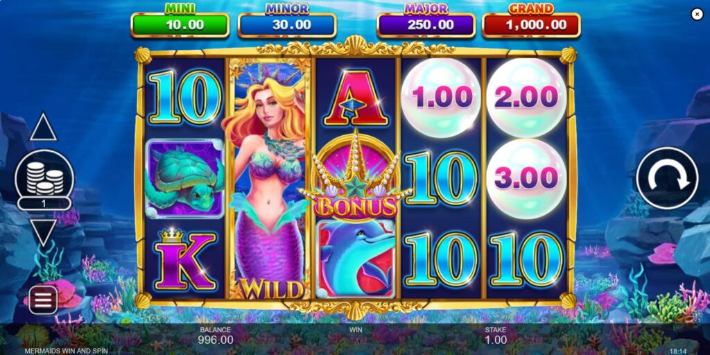 Mermaid Wild symbol expanding to cover a full reel in Mermaids Win and Spin