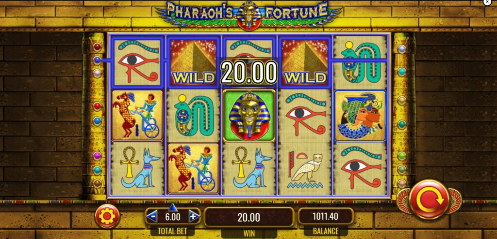 Base game reels layout of the Pharaoh's Fortune online slot by IGT.