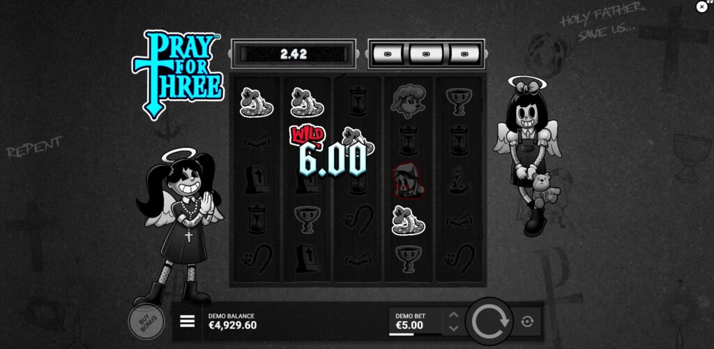 A winning combination in Pray for Three slot featuring the Wild symbol substituting for other icons.