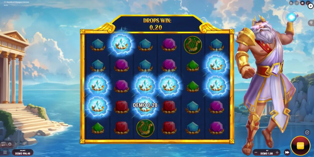 Example of a winning combination using the Count Pays system in Royalty of Olympus Extreme slot.