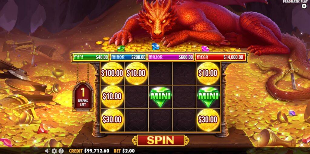 Sleeping Dragon Respin Bonus round in progress with locked Money symbols.