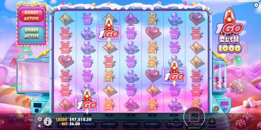 Scatter symbols landing on the 1GO Rush 1000 reels to trigger the coveted Free Spins bonus round.