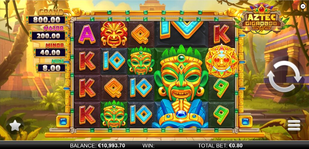 Aztec GigaBlox slot gameplay showcasing a large GigaBlox symbol on the reels.