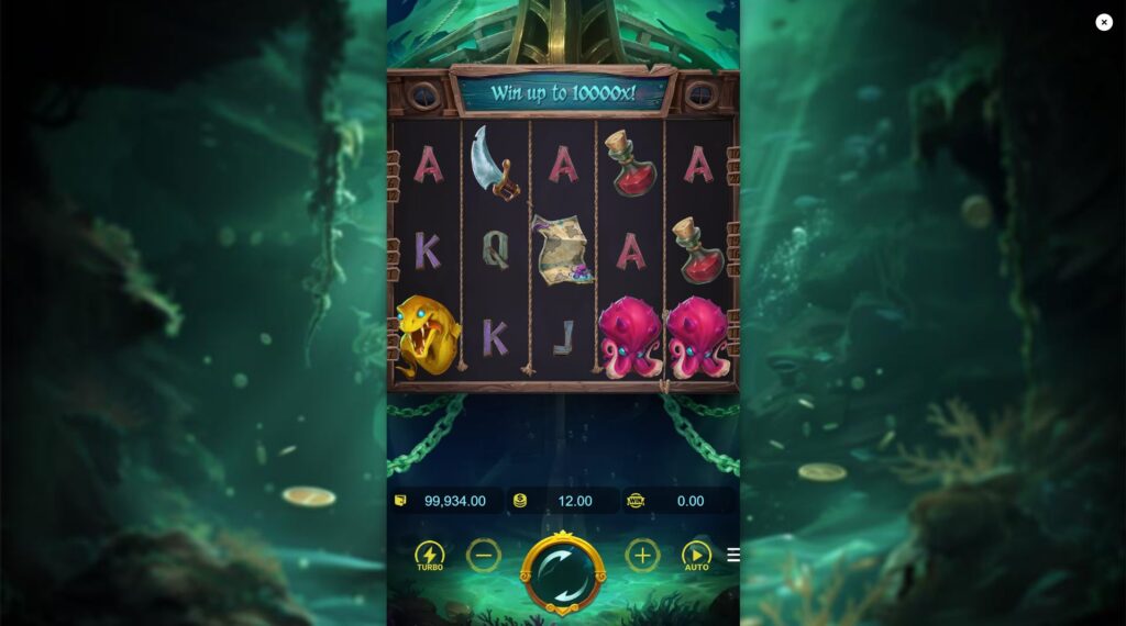 Main game interface of Dead Man's Riches slot, displaying the 5x3 reel layout and game symbols.