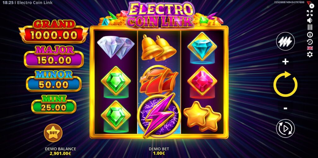 Electro Coin Link slot main game screen with 3x3 reels and symbols.