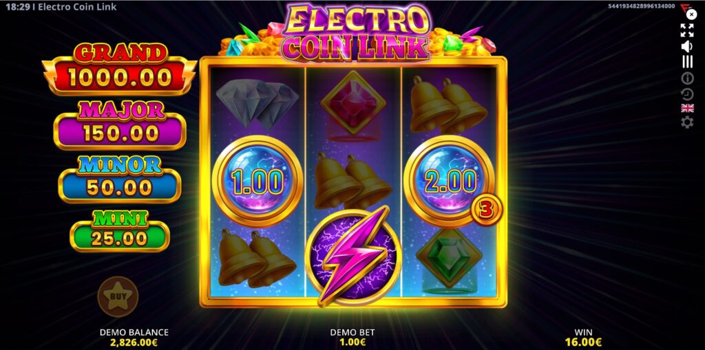 Activation of the RUNNING WINS™ bonus feature in Electro Coin Link slot.
