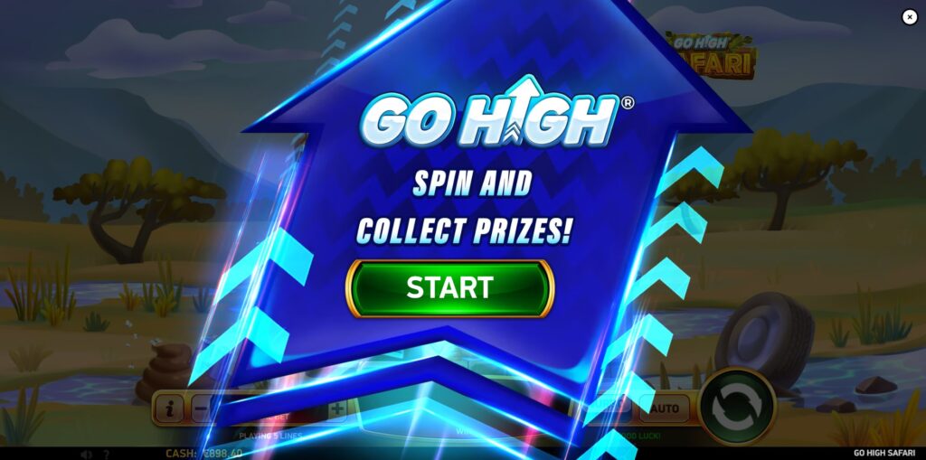 Activation of the Go High feature in Go High Safari slot with Arrow symbols and prize reel.