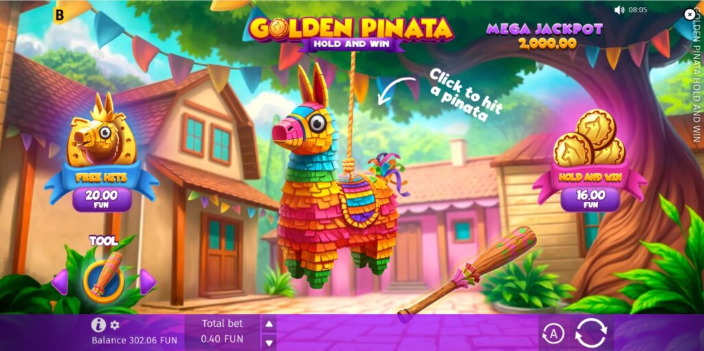 Golden Pinata by BGaming main game screen with pinata and tool selection on Ispinix