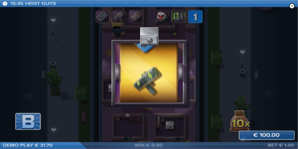 Heist Guys characters looting a safe or using a zapper tool in the bonus round.