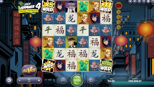 Base game view of Jack Hammer™ 4: Chasing the Dragon (Netent) slot 