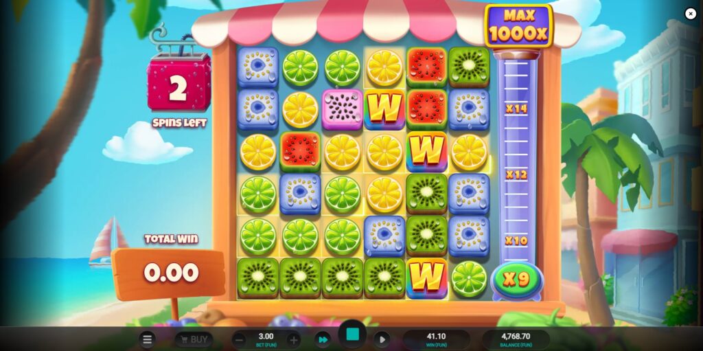 Gameplay during the Jumbo Juicy Free Spins round, featuring a persistent progressive multiplier.